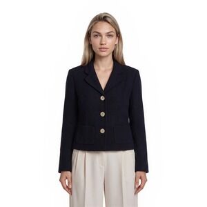 Vintage Talbots Jacket Blazer Women's 12 Navy Blue Waffle Knit Made in Italy